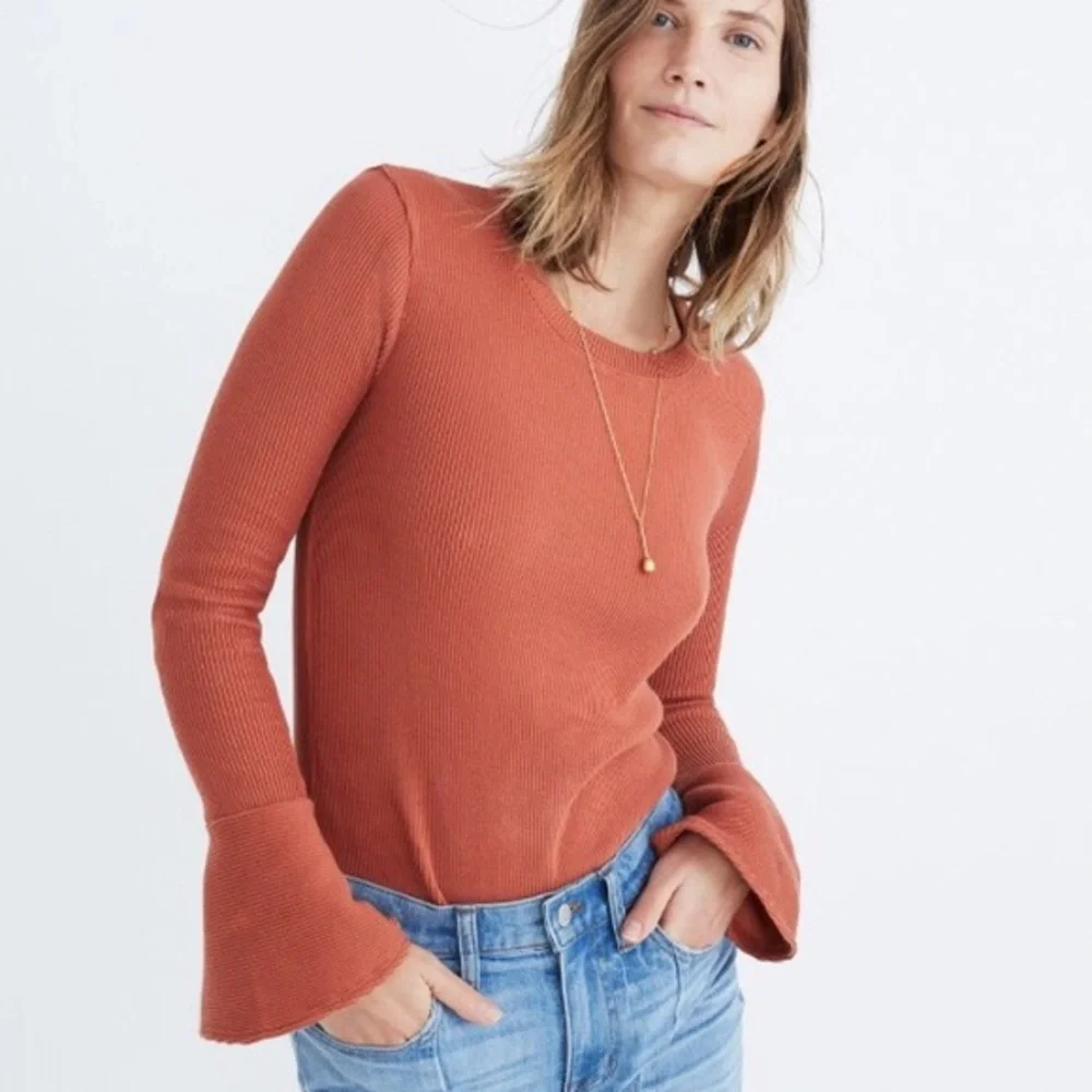 Madewell Ruffle-Cuff Ribbed Top - Picture 3 of 10